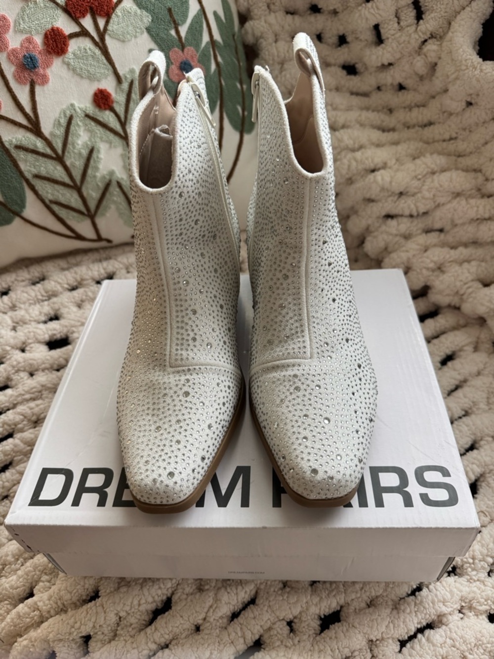 Dream Pairs White Rhinestone Chelsea Ankle Booties